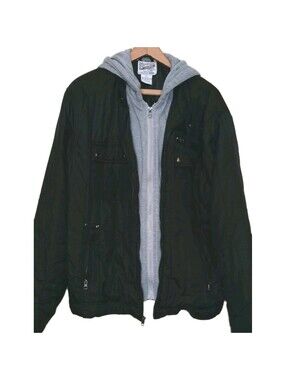 Overdrive Black Grey Quilted Jacket Hooded Full Zip Jersey Inset Sz XXL  EUC